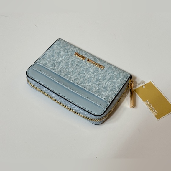 Michael Kors Jet Set Travel Card Case Wallet Wallet MK Pale Ocean - Picture 5 of 10